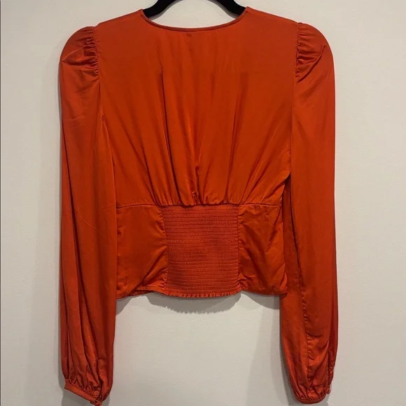 Aritzia Sunday Best Tatiana Blouse. Elegant Orange Satin V-Neck Blouse - Picture 12 of 15